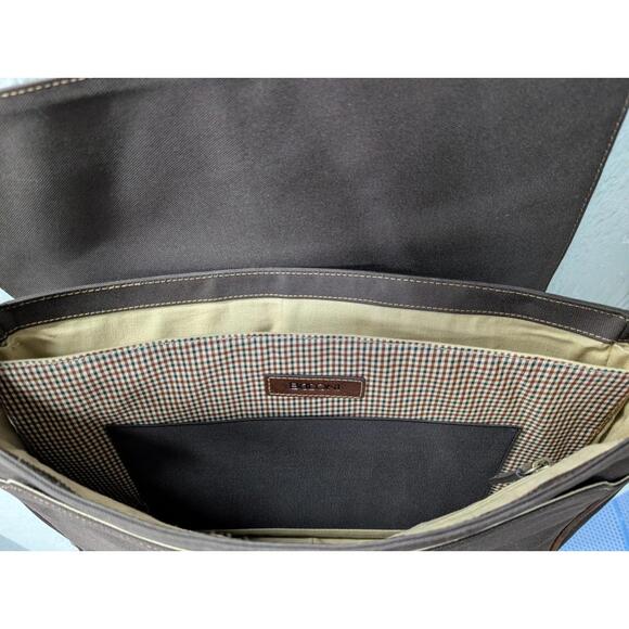 BOCONI Leather Messenger Bag Laptop Luxury Slim Brown Crossbody Shoulder Strap - Picture 6 of 9